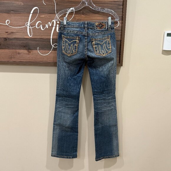 MEK DENIM LOW RISE BOOTCUT 25 Women's Denim Jeans Distressed Western Y2K Blue - Picture 2 of 12